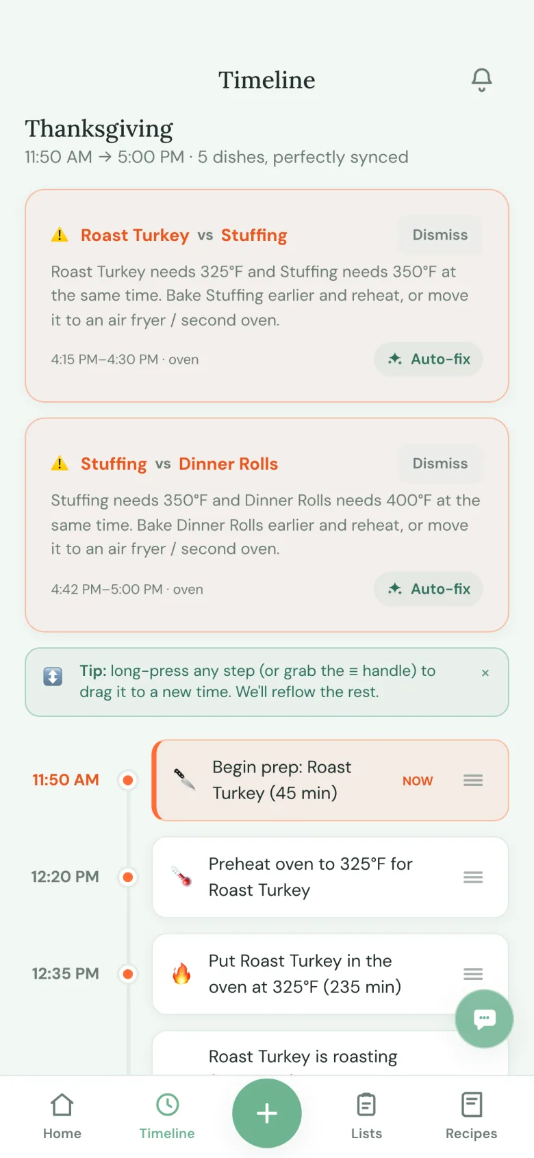 The Time 2 Table cooking timeline, minute by minute